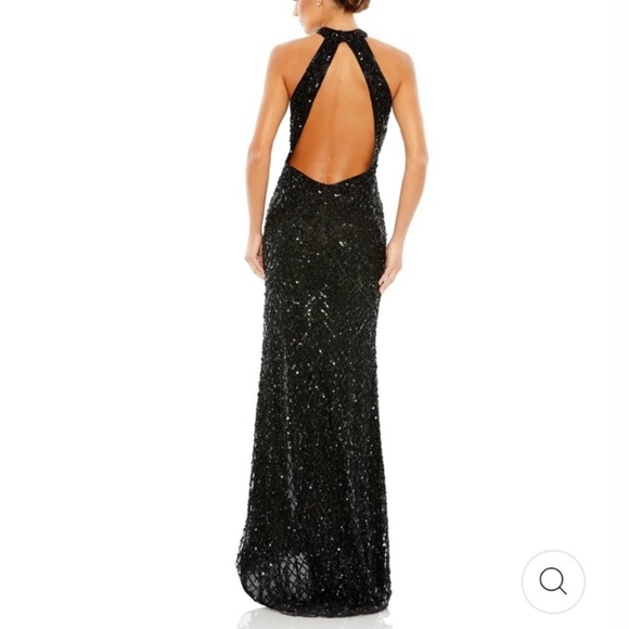 Vintage 90's Cache Black Silk Beaded Sequin Halter Gown Maxi Dress Size Large - Picture 5 of 16